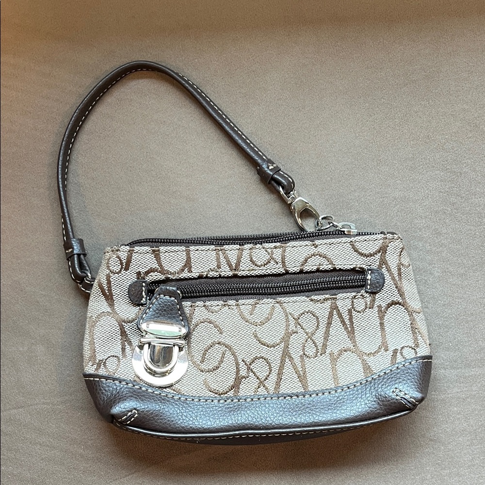 New York & Company Brown and Cream Wristlet